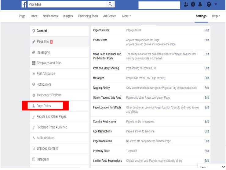 set page role on facebook