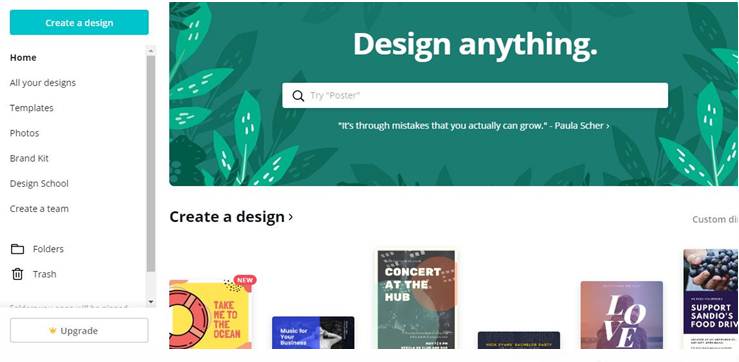 Homepage of canva