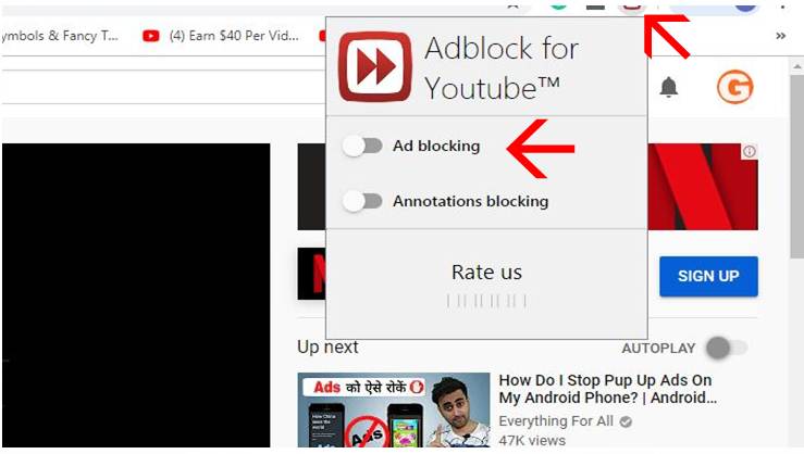 activate adblocker for youtube